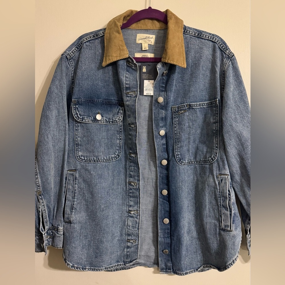 NWT Universal Thread Blue Denim Jacket with Tan Corduroy Collar